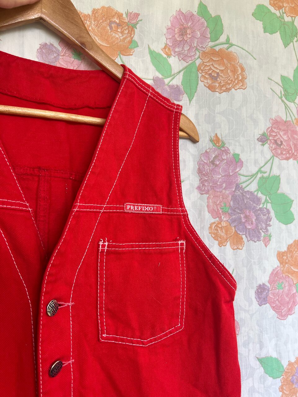 90's Unique Red Denim Overall