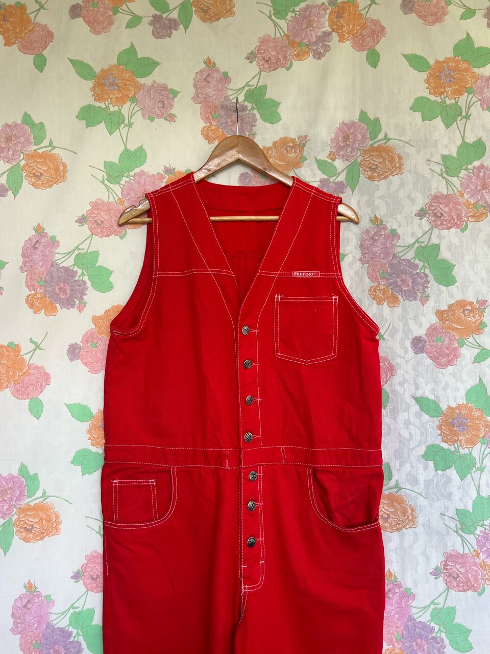 90's Unique Red Denim Overall