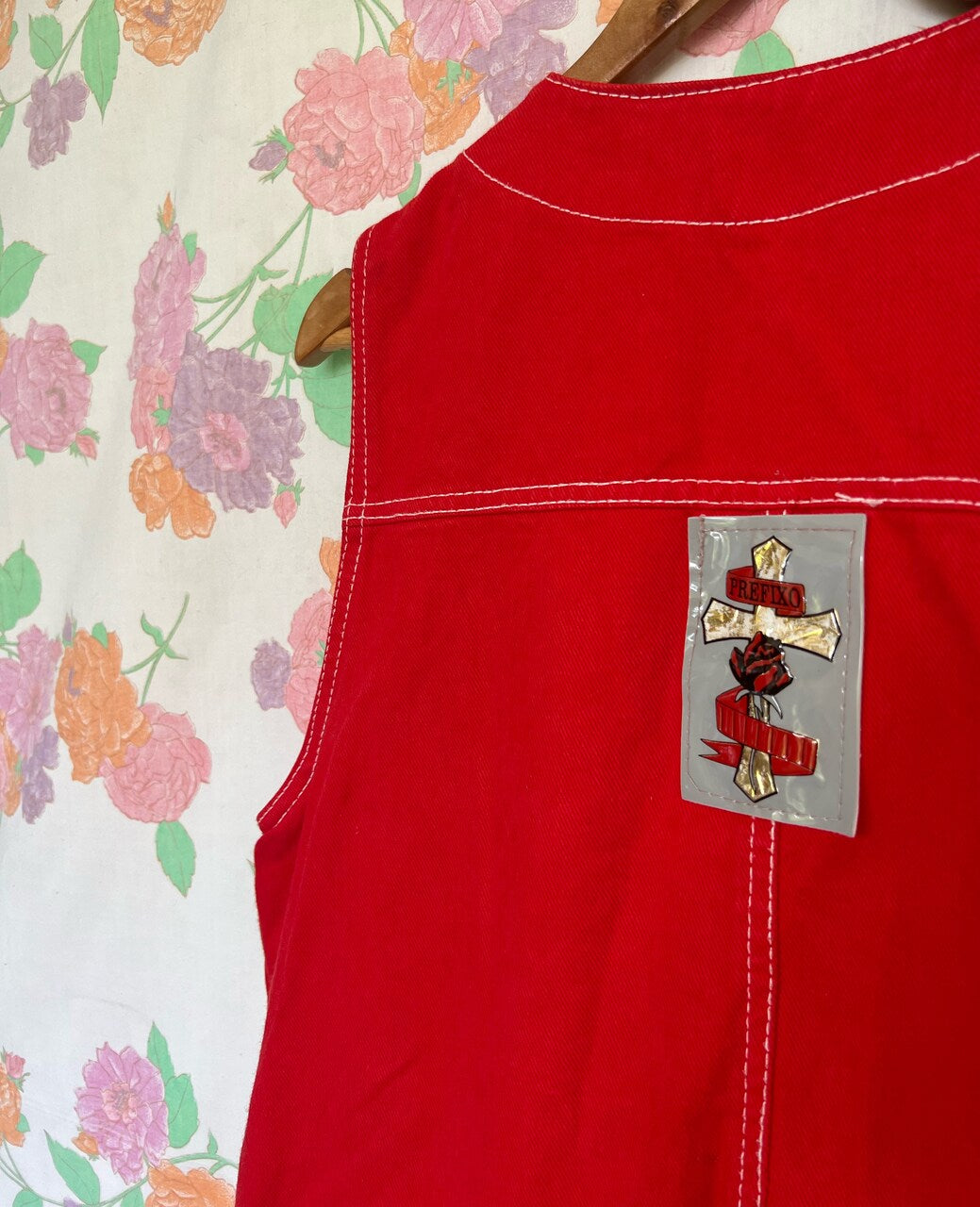 90's Unique Red Denim Overall