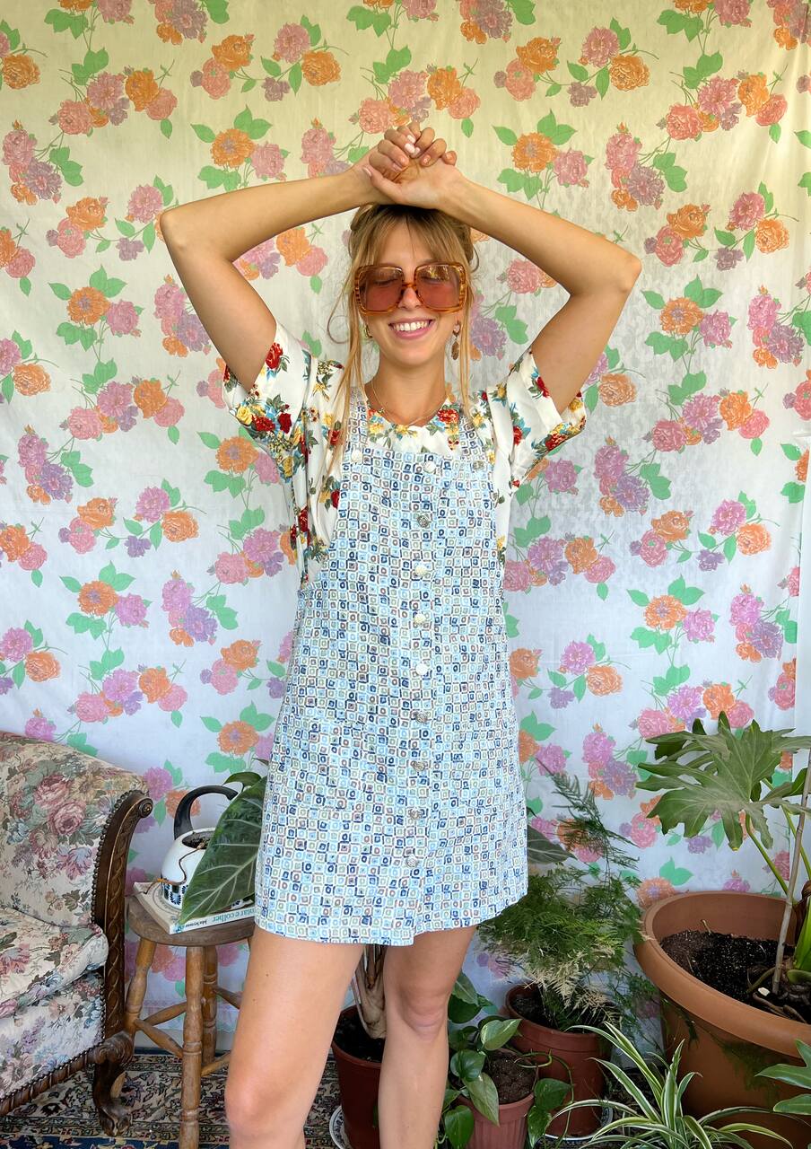 90's Short Printed Denim Dress