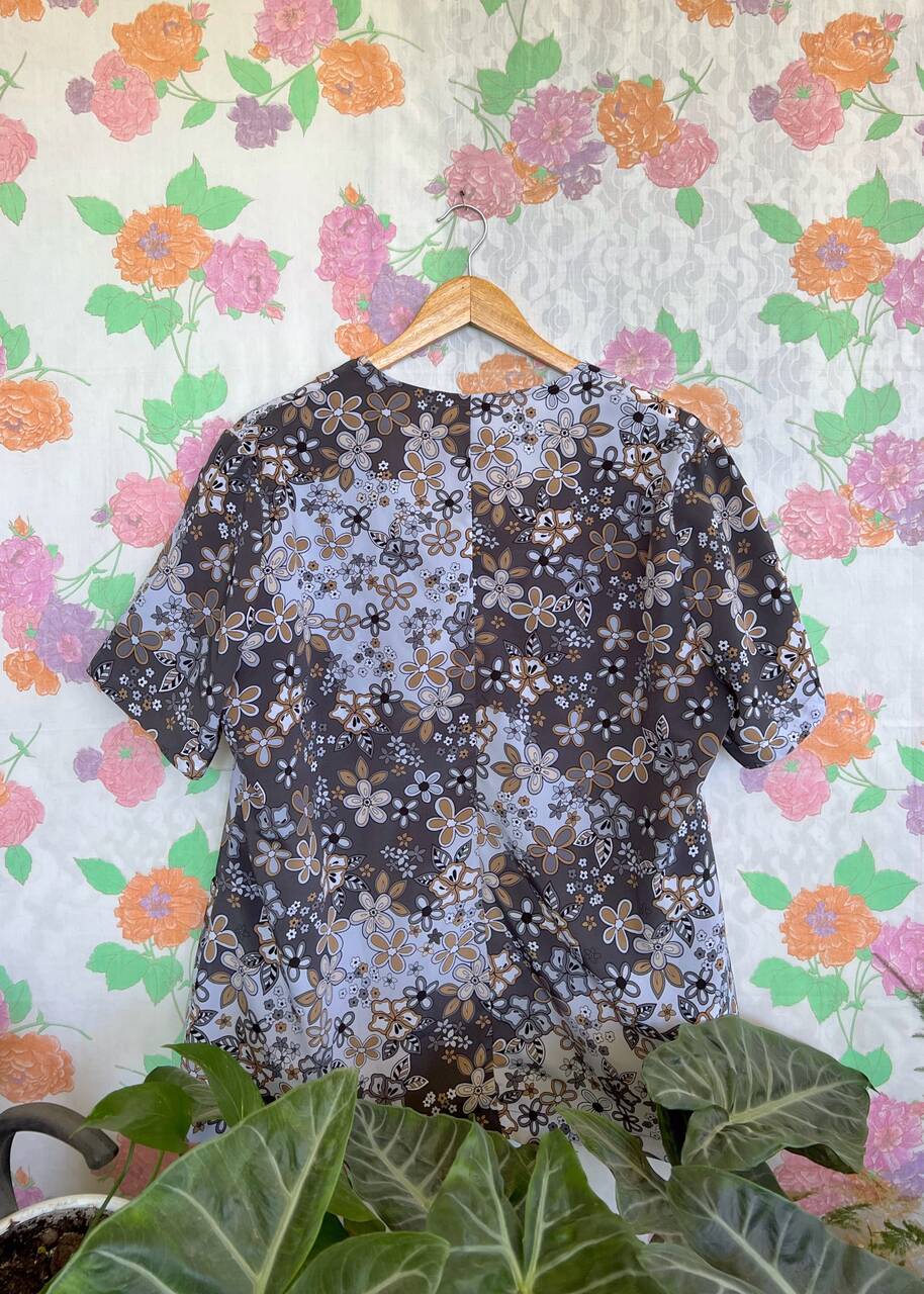 Vintage Grey Flowery Printed Shirt
