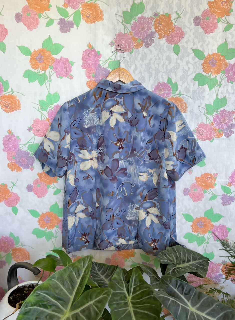 Blue Flower Printed Button Shirt