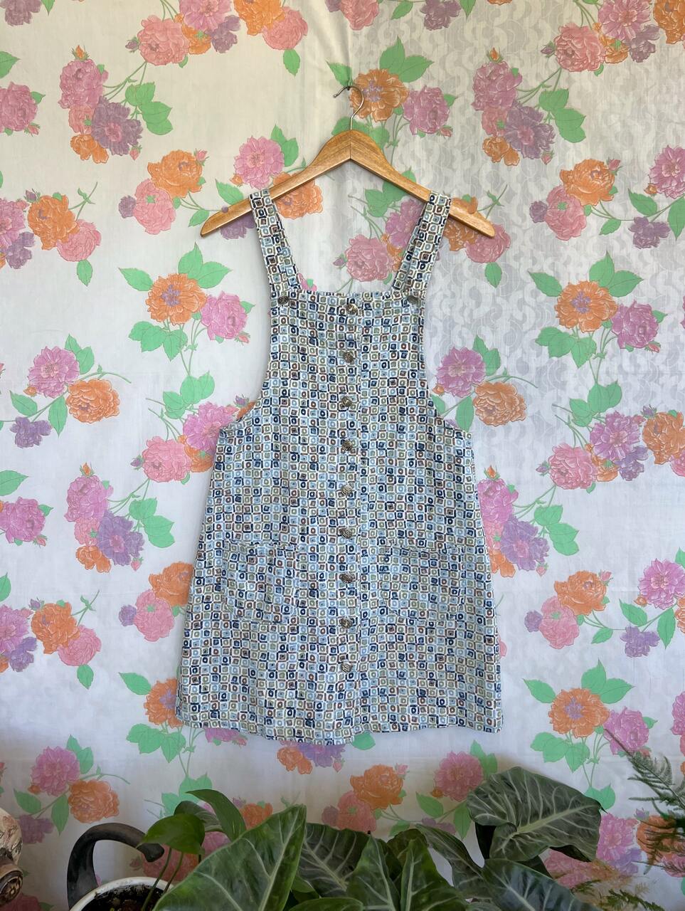 90's Short Printed Denim Dress