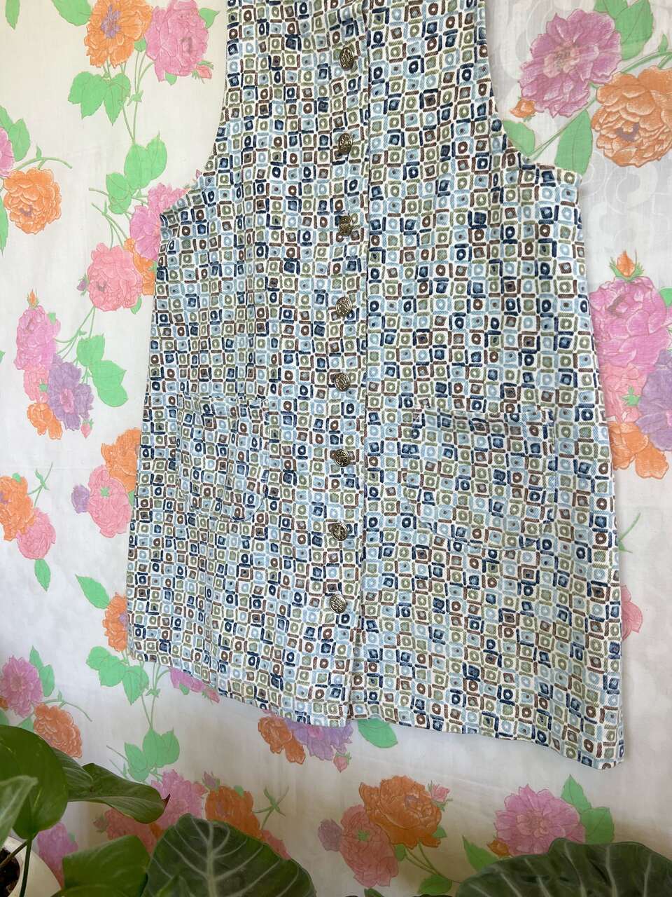 90's Short Printed Denim Dress