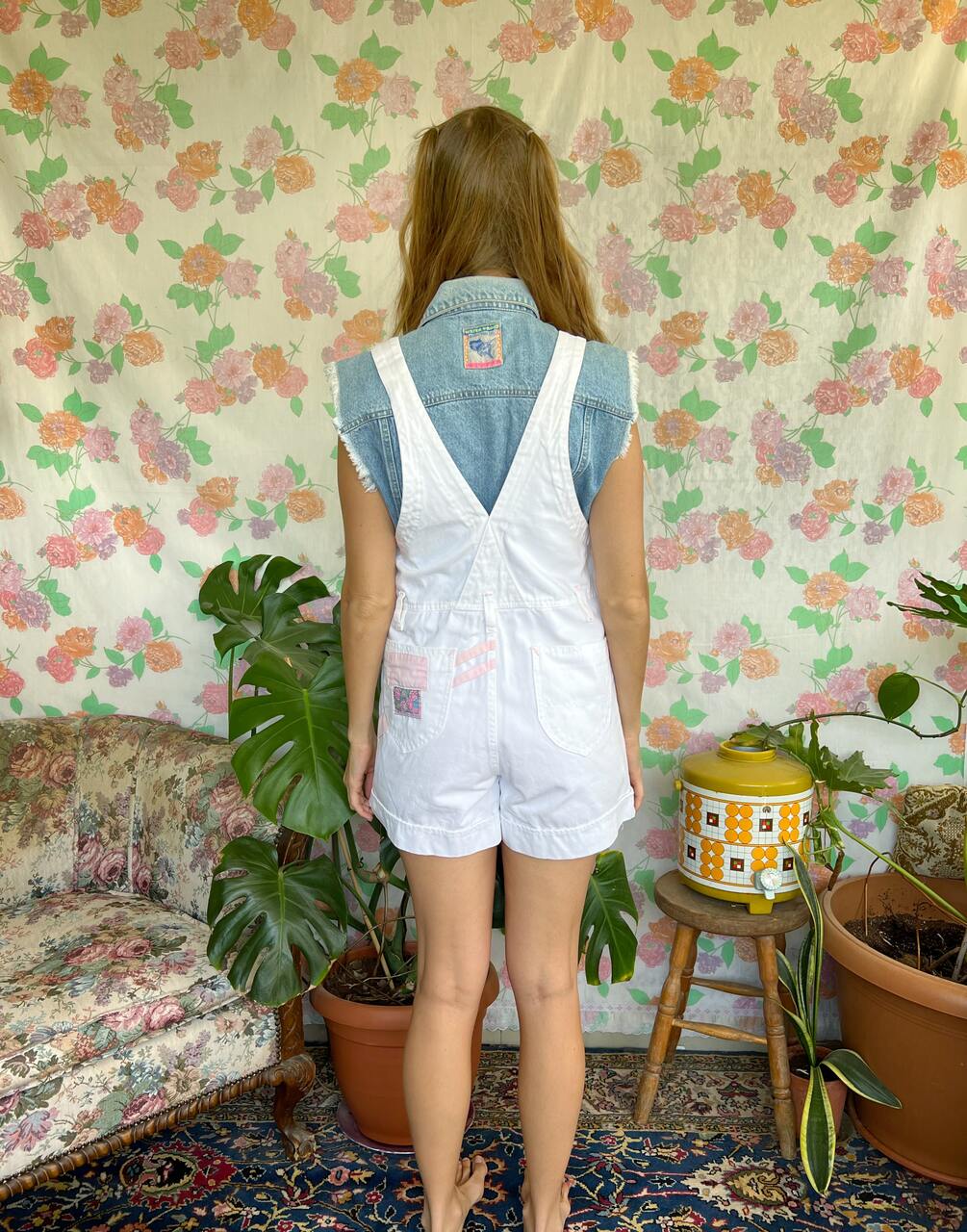 White Flowery Short Jumpsuit