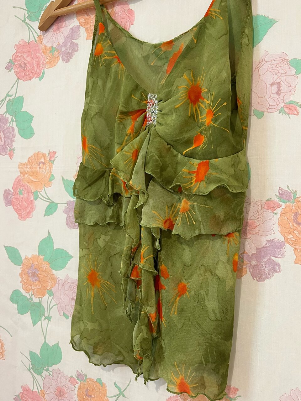 90's Forest Green Floral Top