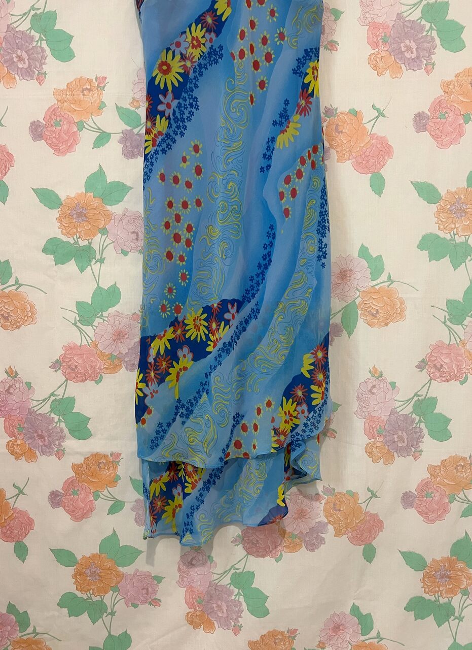 00's Blue Floral Patchwork Printed Dress