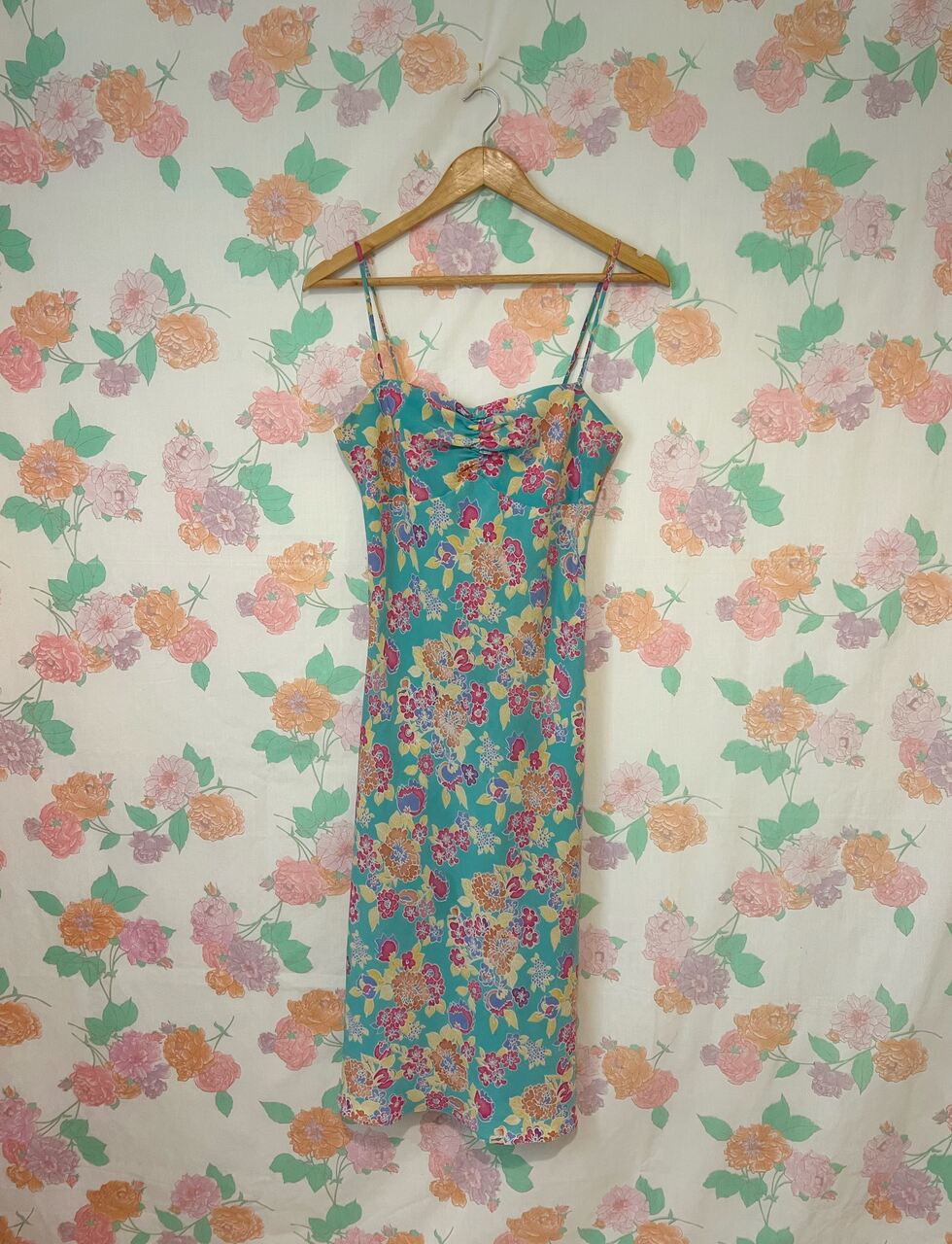 90's Turquoise Floral Slip Dress