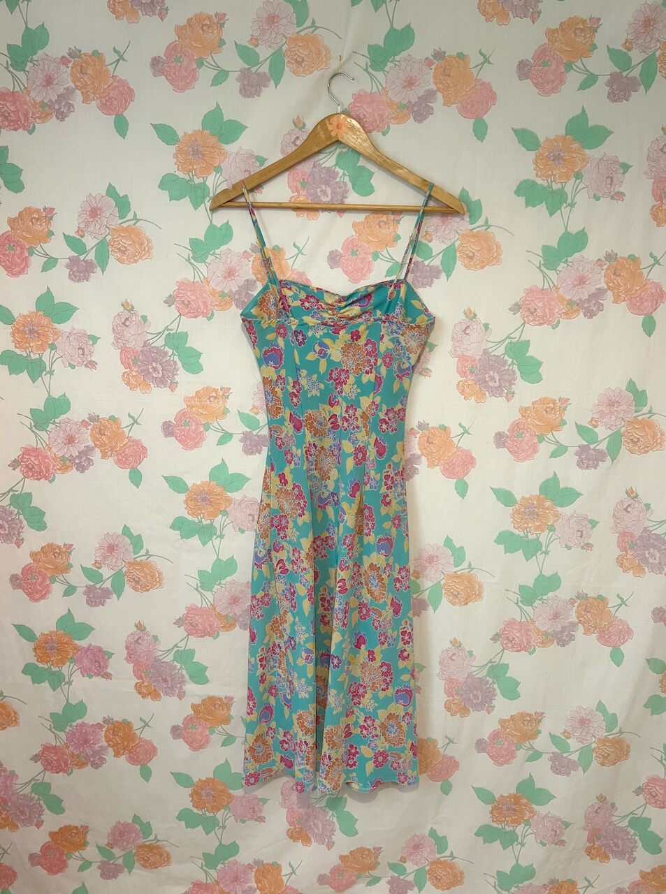 90's Turquoise Floral Slip Dress