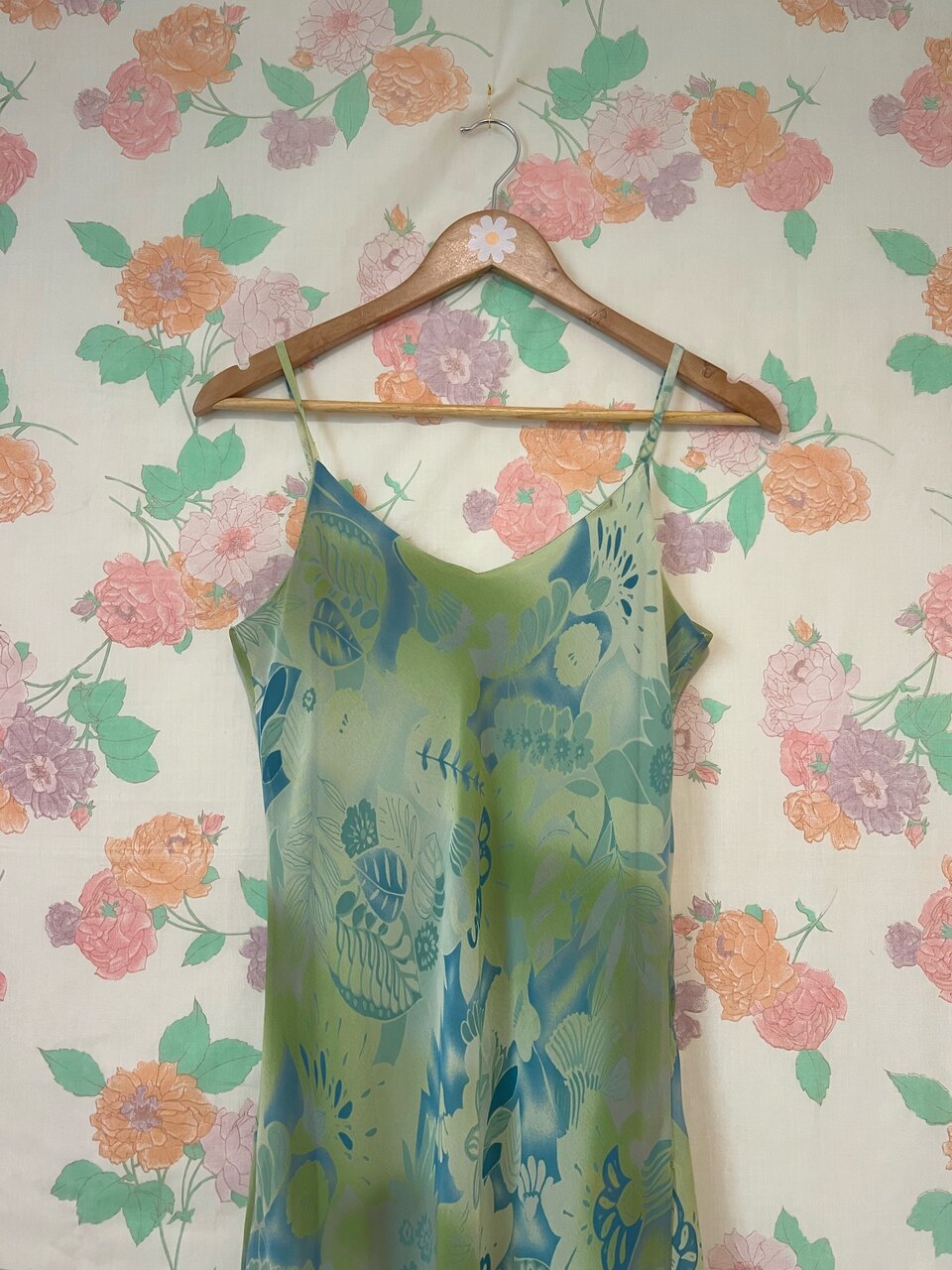 90’s Green Printed Slip Dress