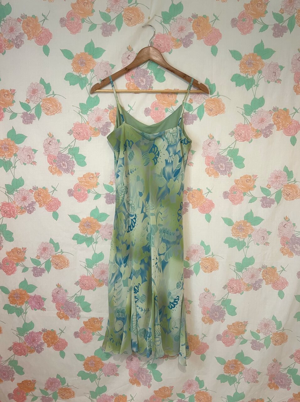 90’s Green Printed Slip Dress