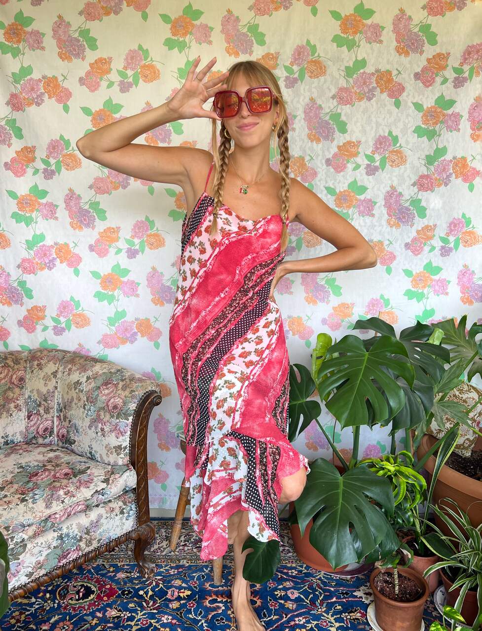 90's Roses Assimetric Slip Dress