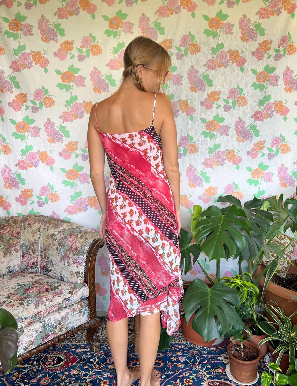 90's Roses Assimetric Slip Dress