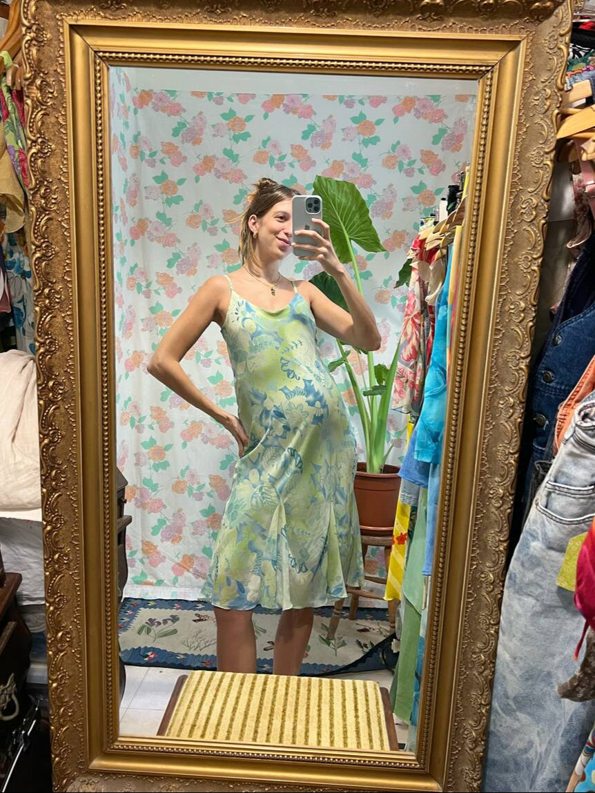90’s Green Printed Slip Dress