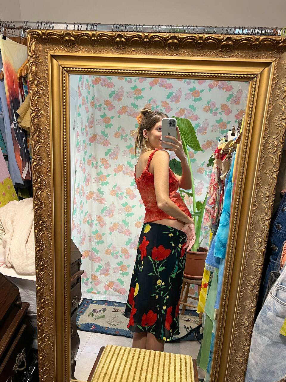 Y2K Black Floral Skirt