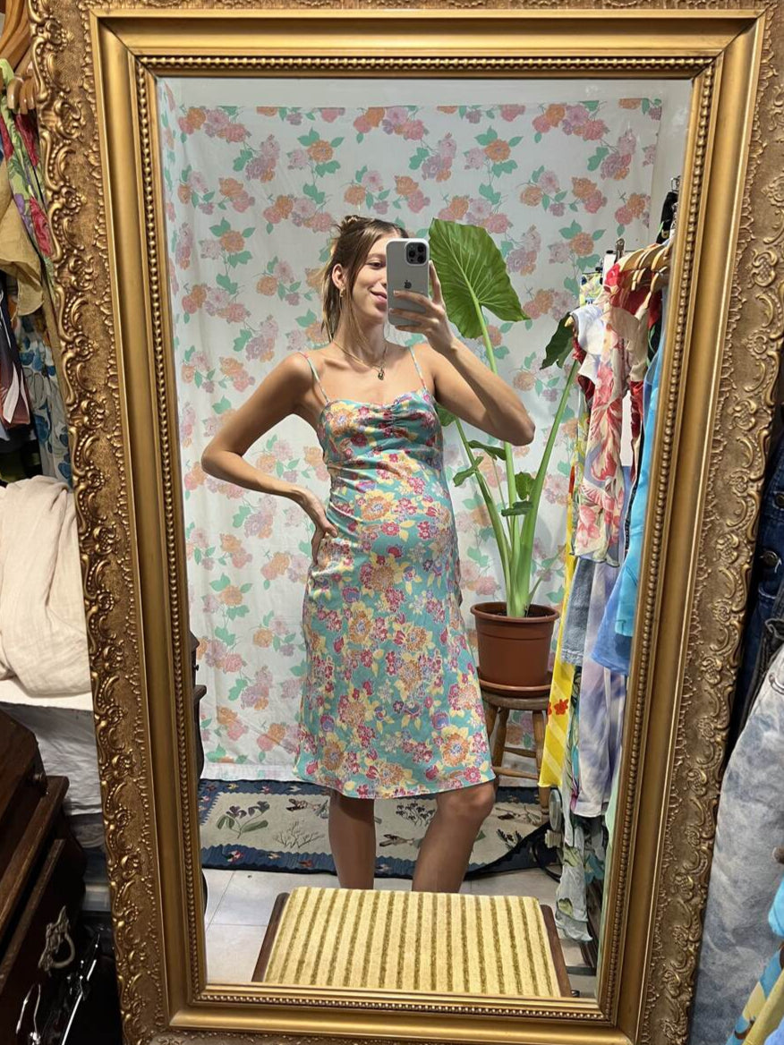 90's Turquoise Floral Slip Dress