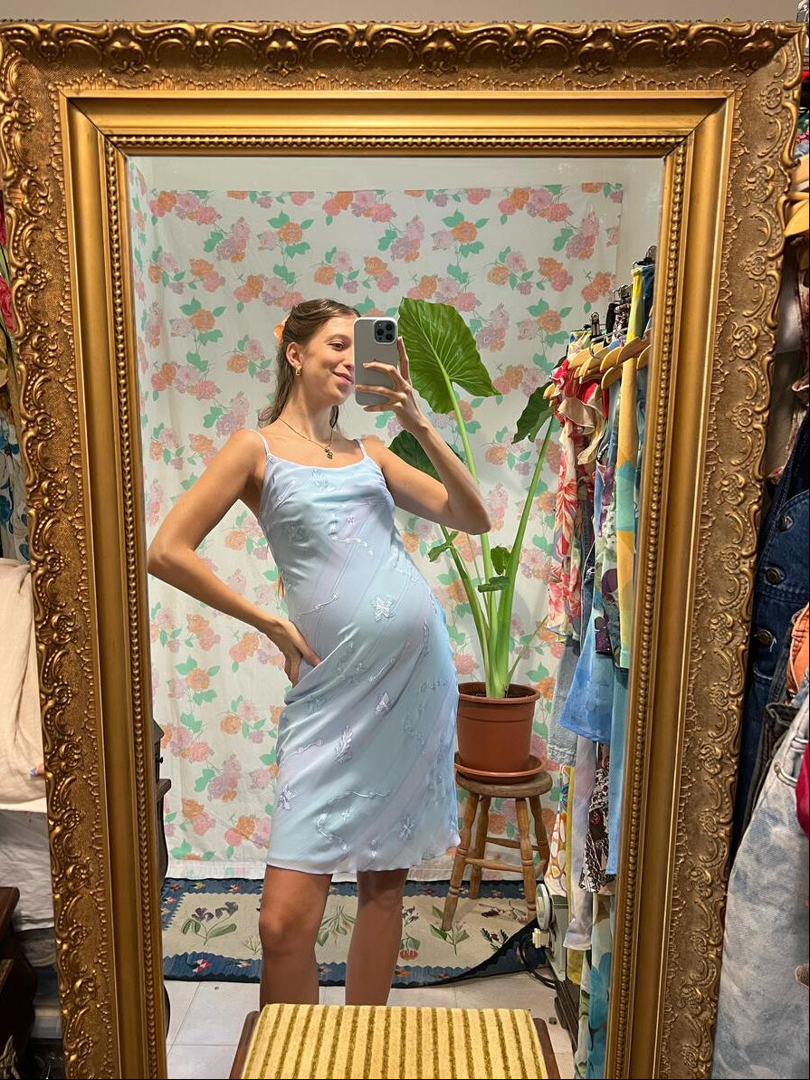 90’s Blue Embroidered Slip Dress