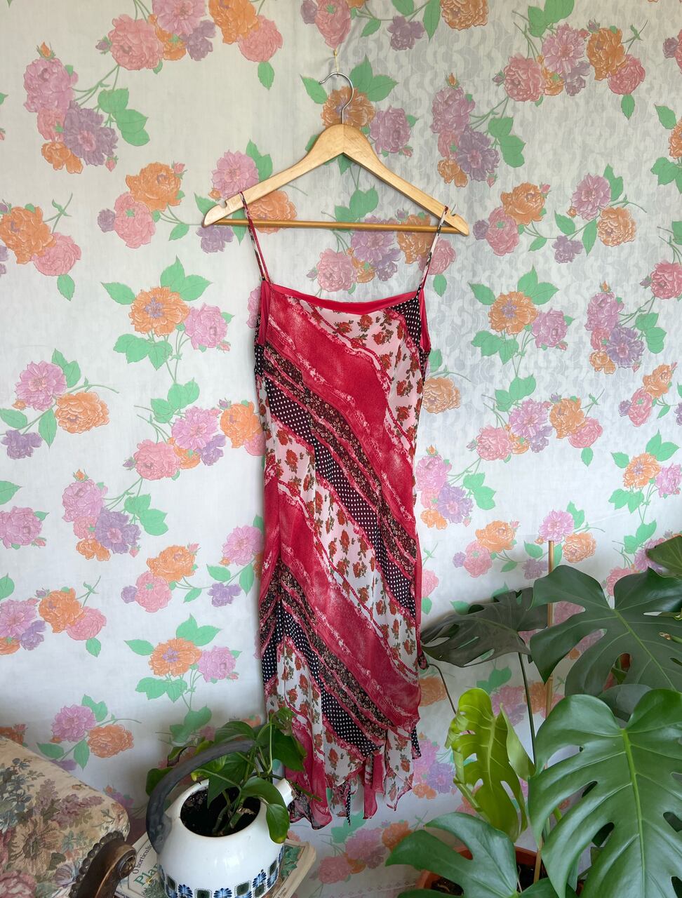 90's Roses Assimetric Slip Dress