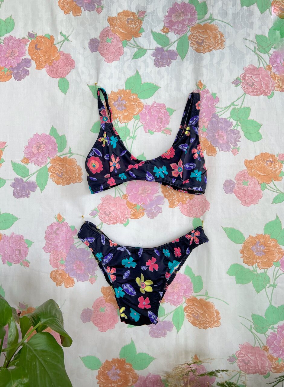 Black Flower 90's Bikini