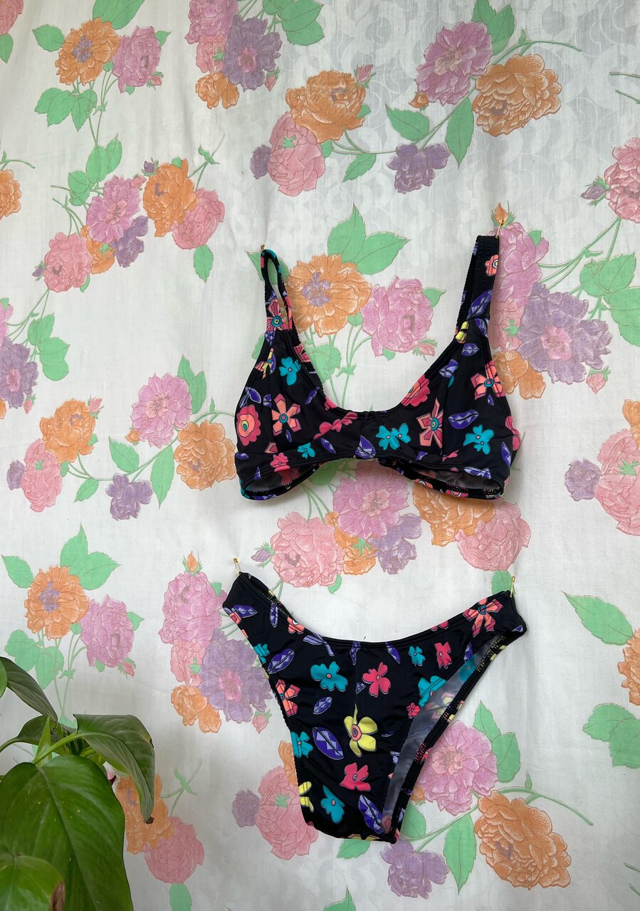 Black Flower 90's Bikini