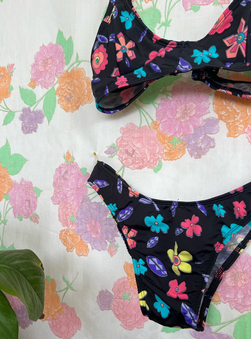 Black Flower 90's Bikini