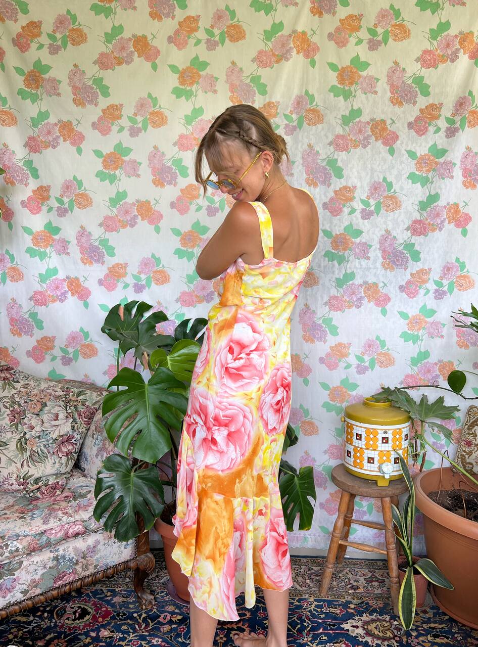 90's Asymmetric Flower Slip Dress