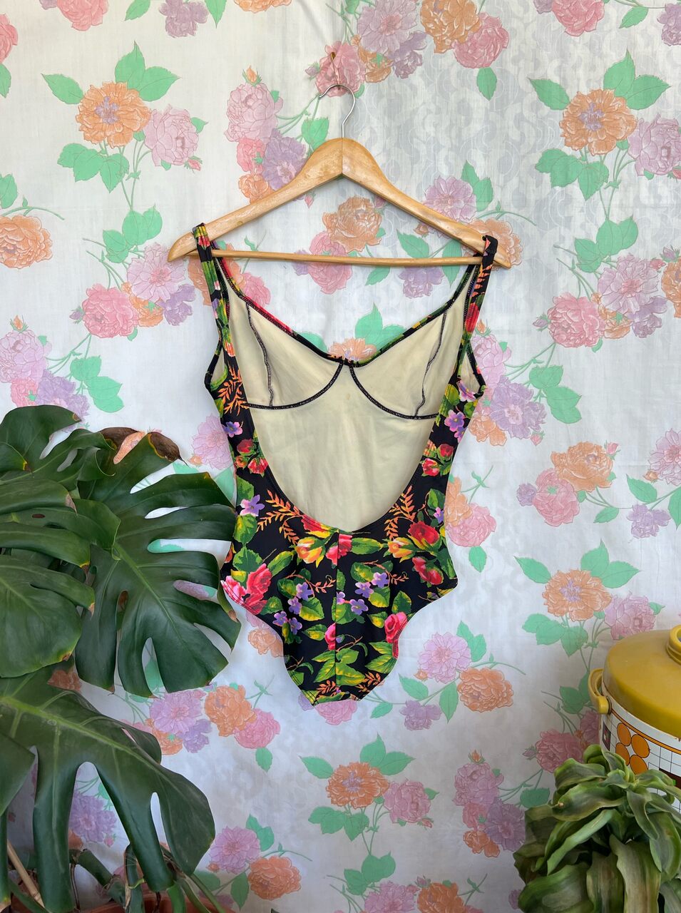 90's Black Flower Swimsuit