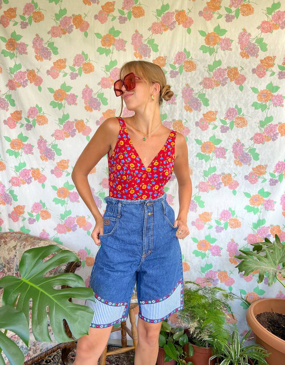Roville 90's Flower Denim Bermuda