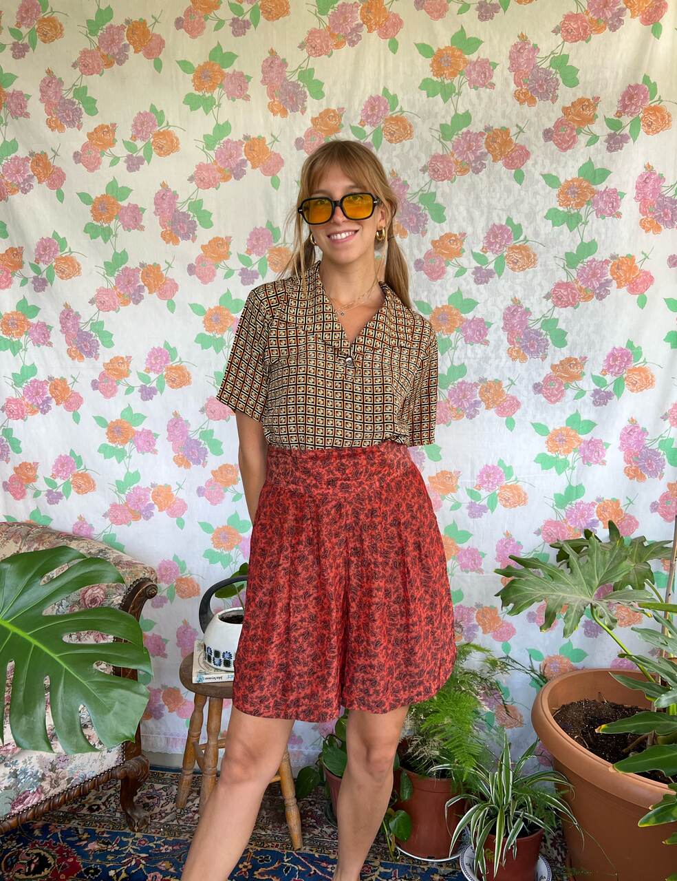 Brown Printed Polo Blouse