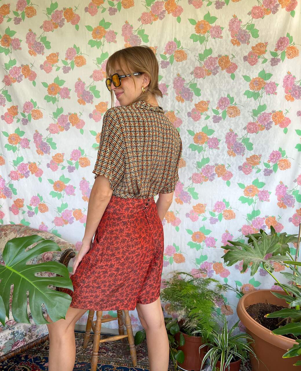 Brown Printed Polo Blouse