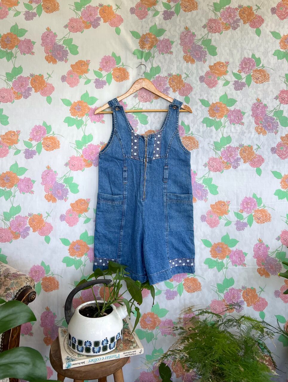 Vintage Denim Polka Dots Jumpsuit