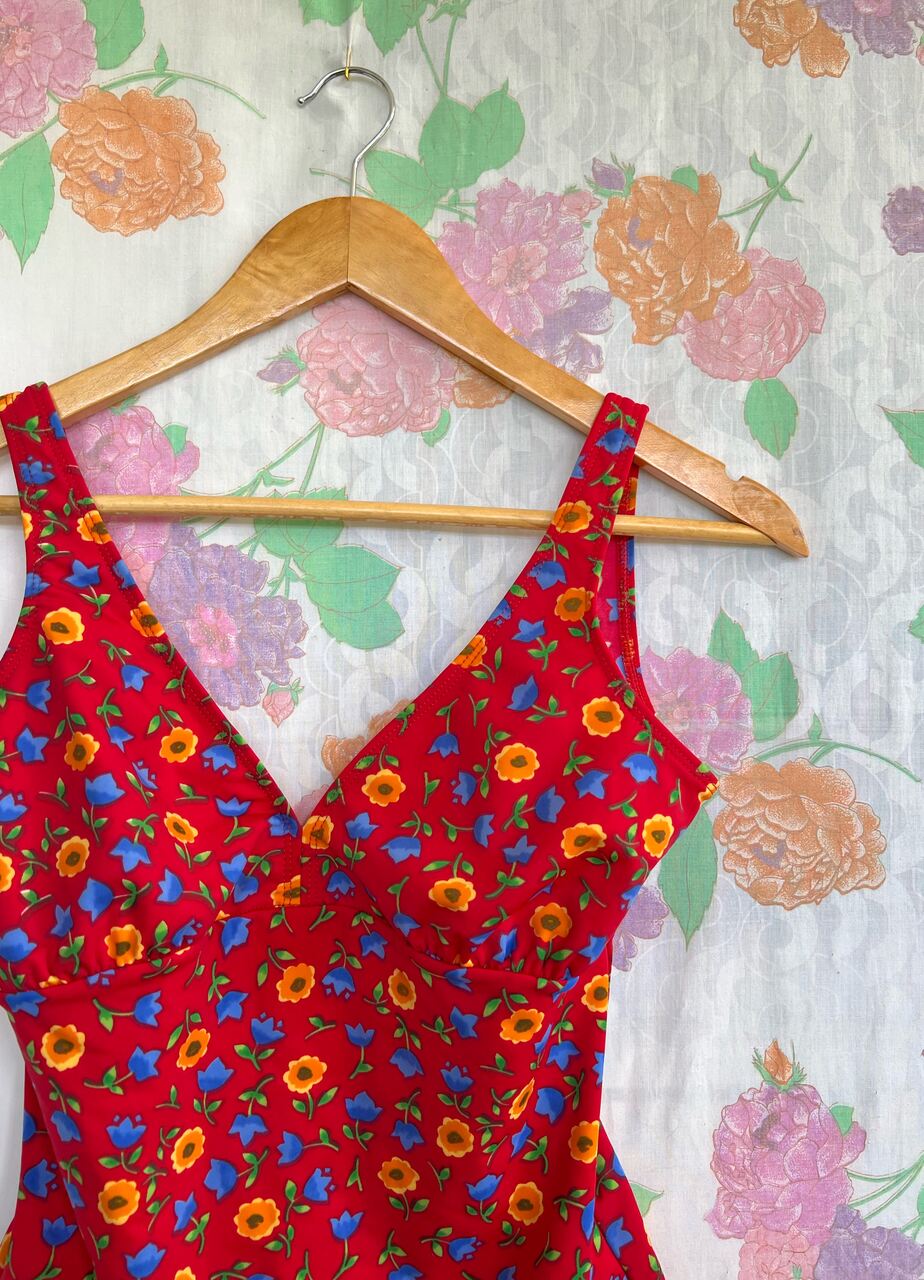 Red Flower Printed Swimsuit