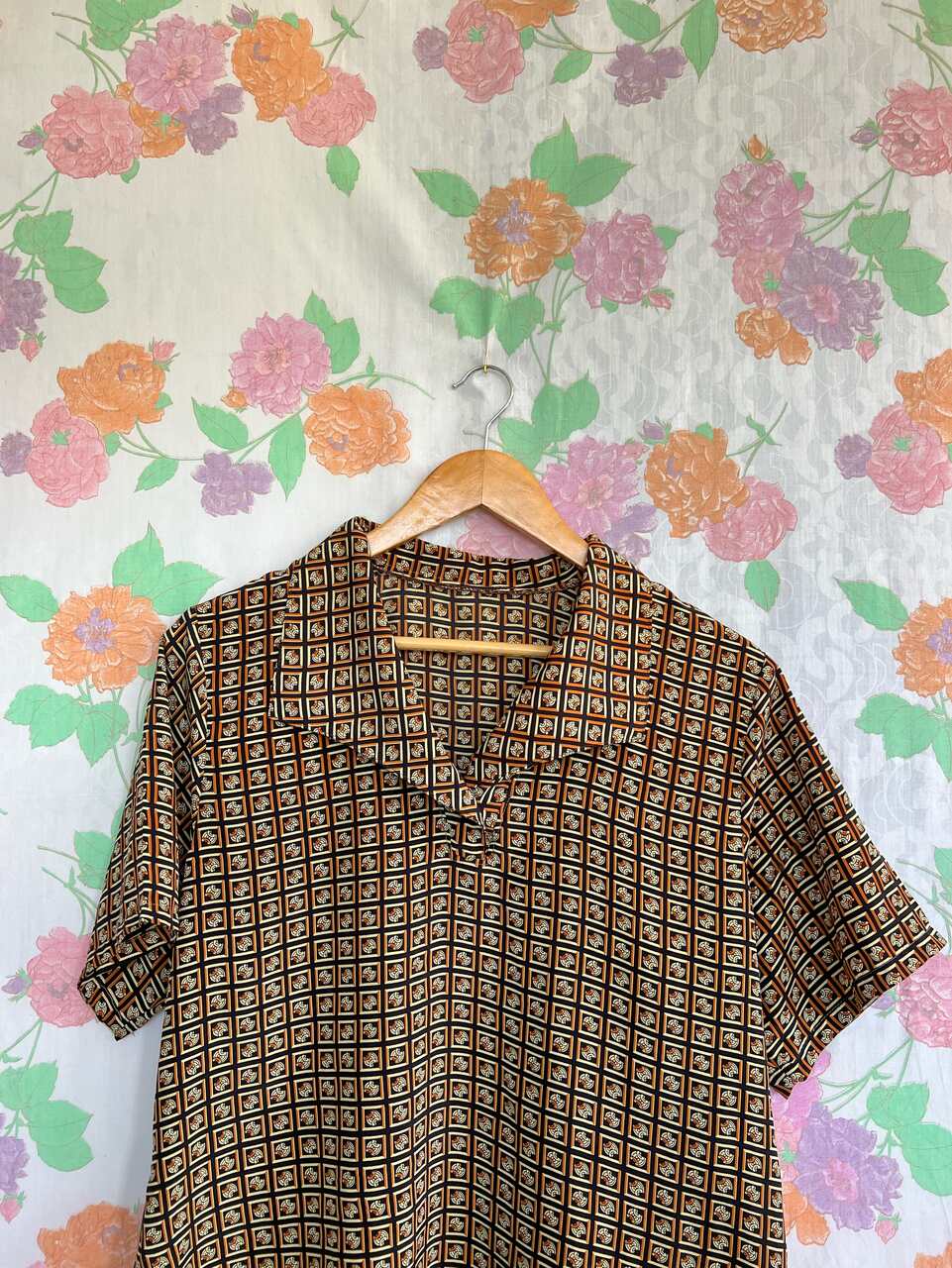 Brown Printed Polo Blouse