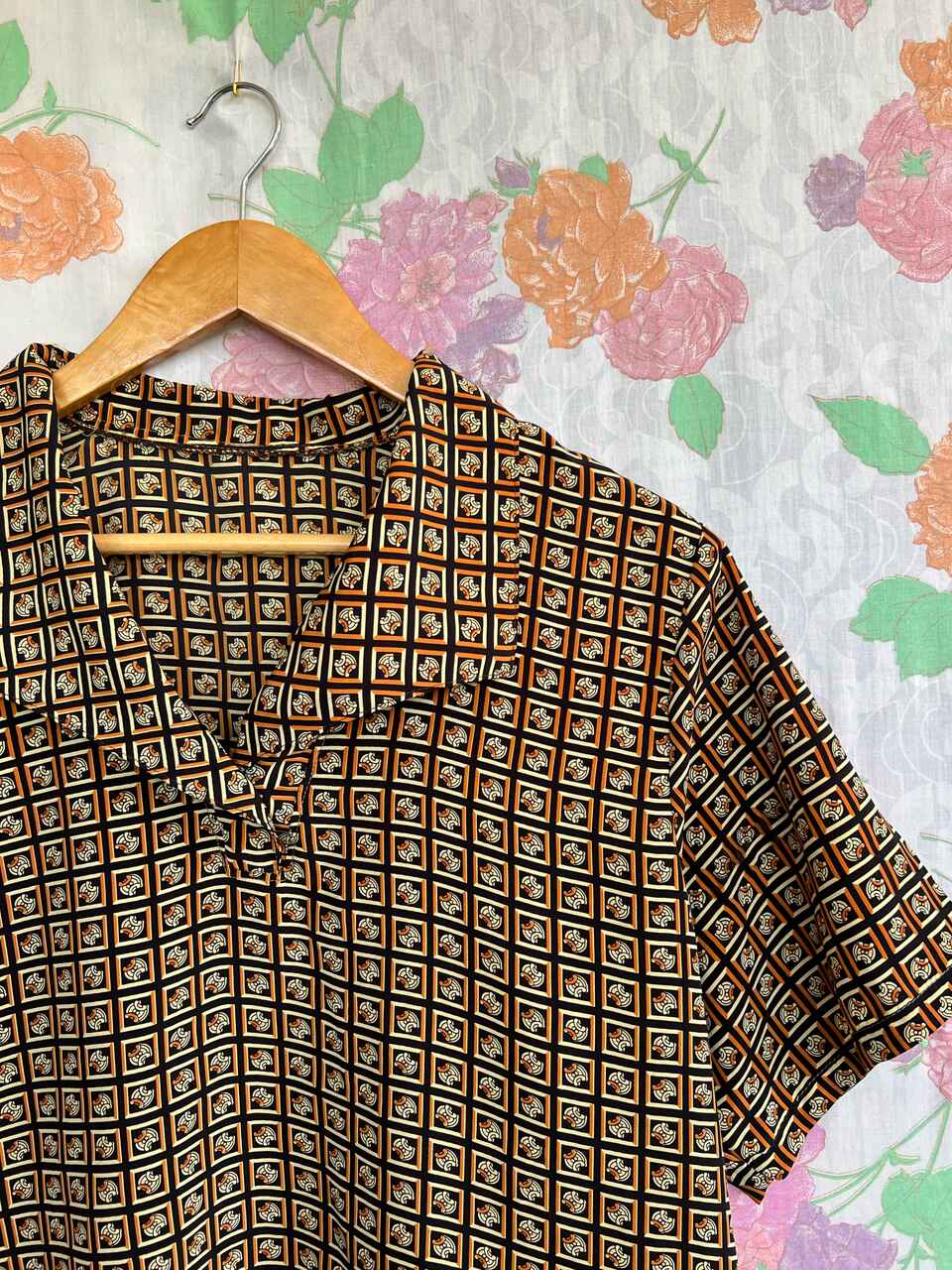 Brown Printed Polo Blouse