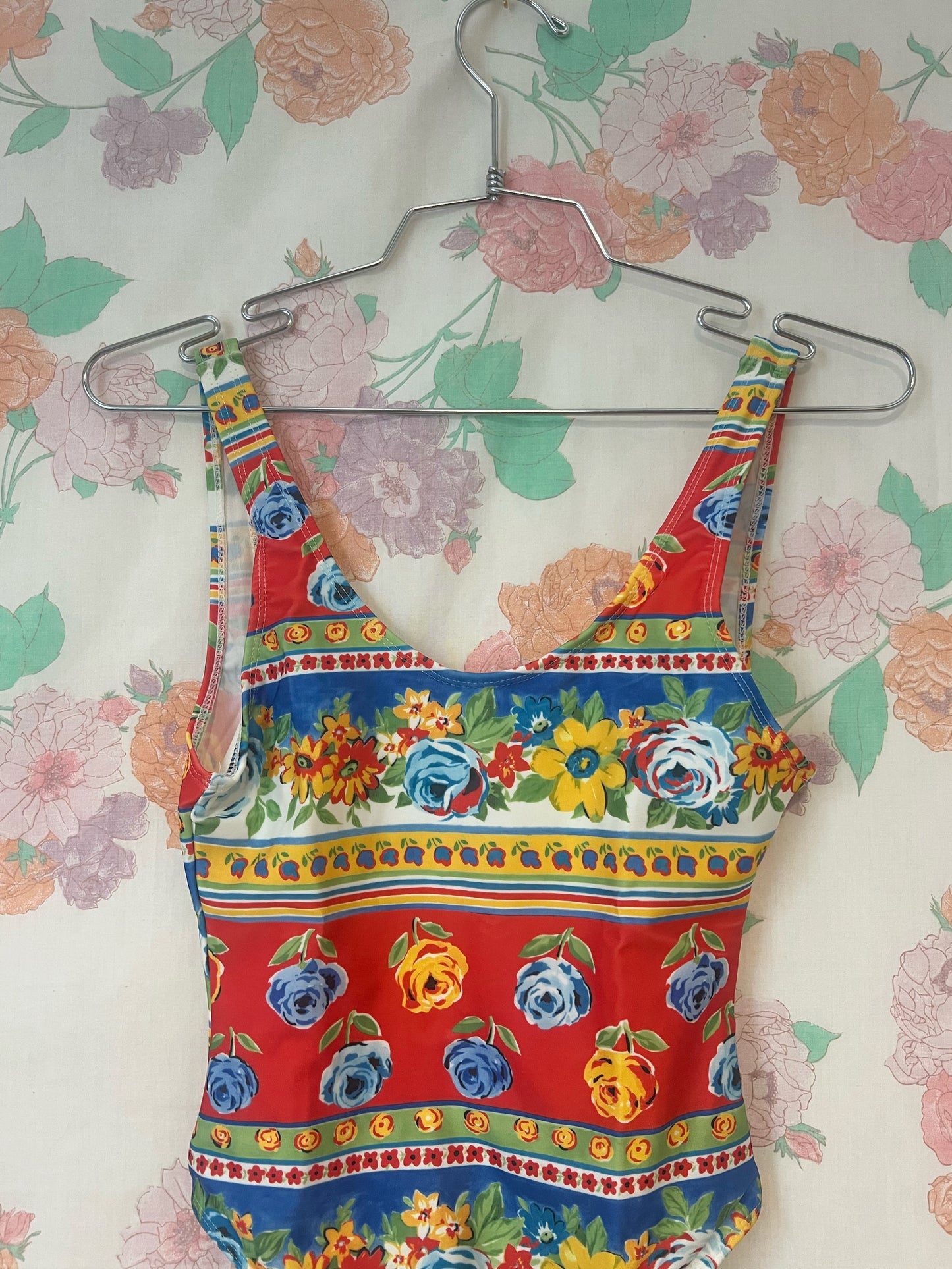90's Deadstock Red Floral Swimsuit
