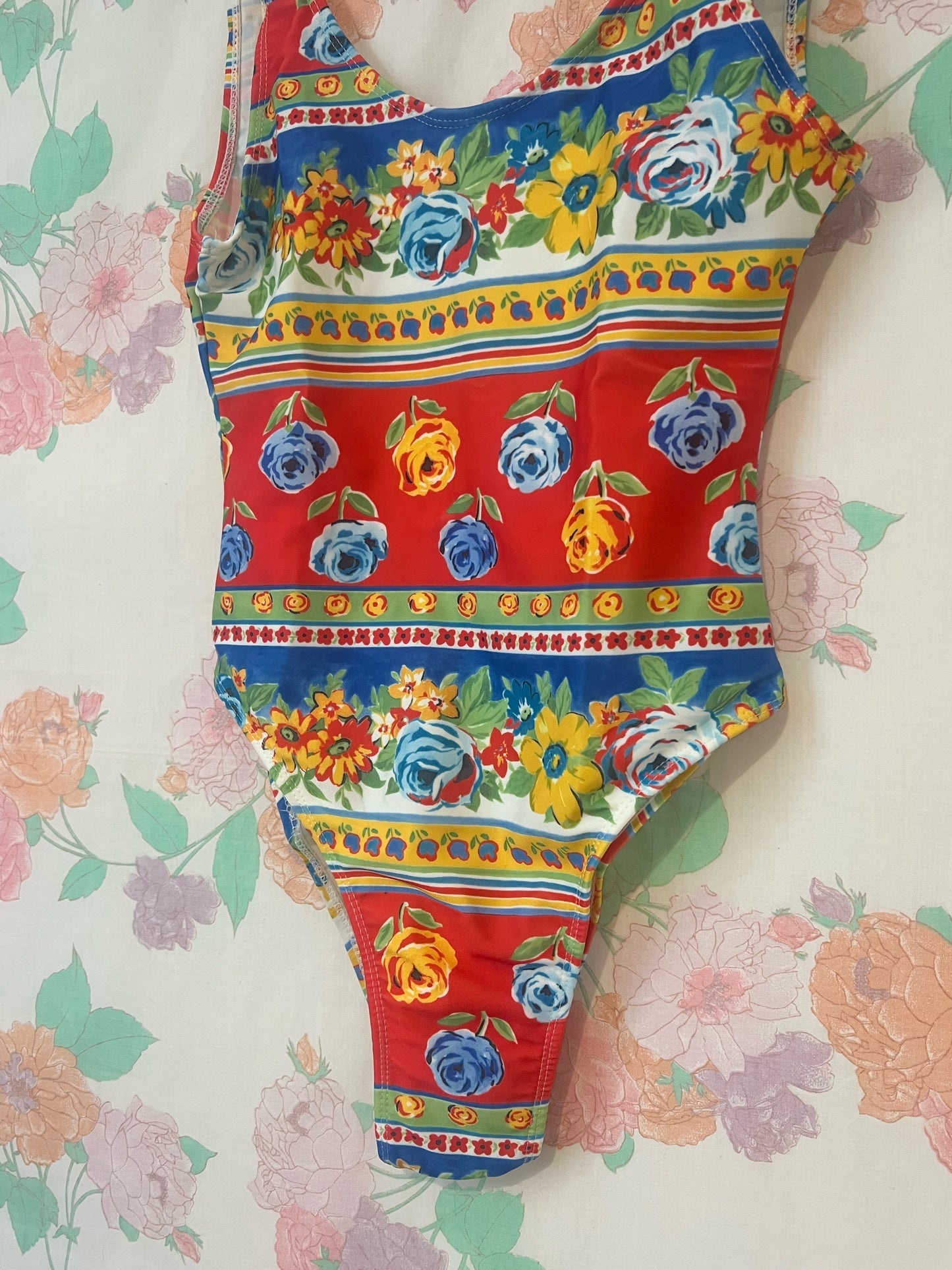 90's Deadstock Red Floral Swimsuit