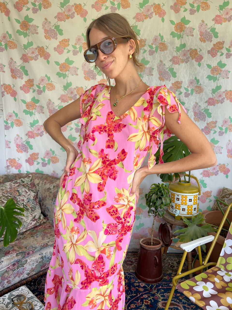 2000's Pink Floral Dress