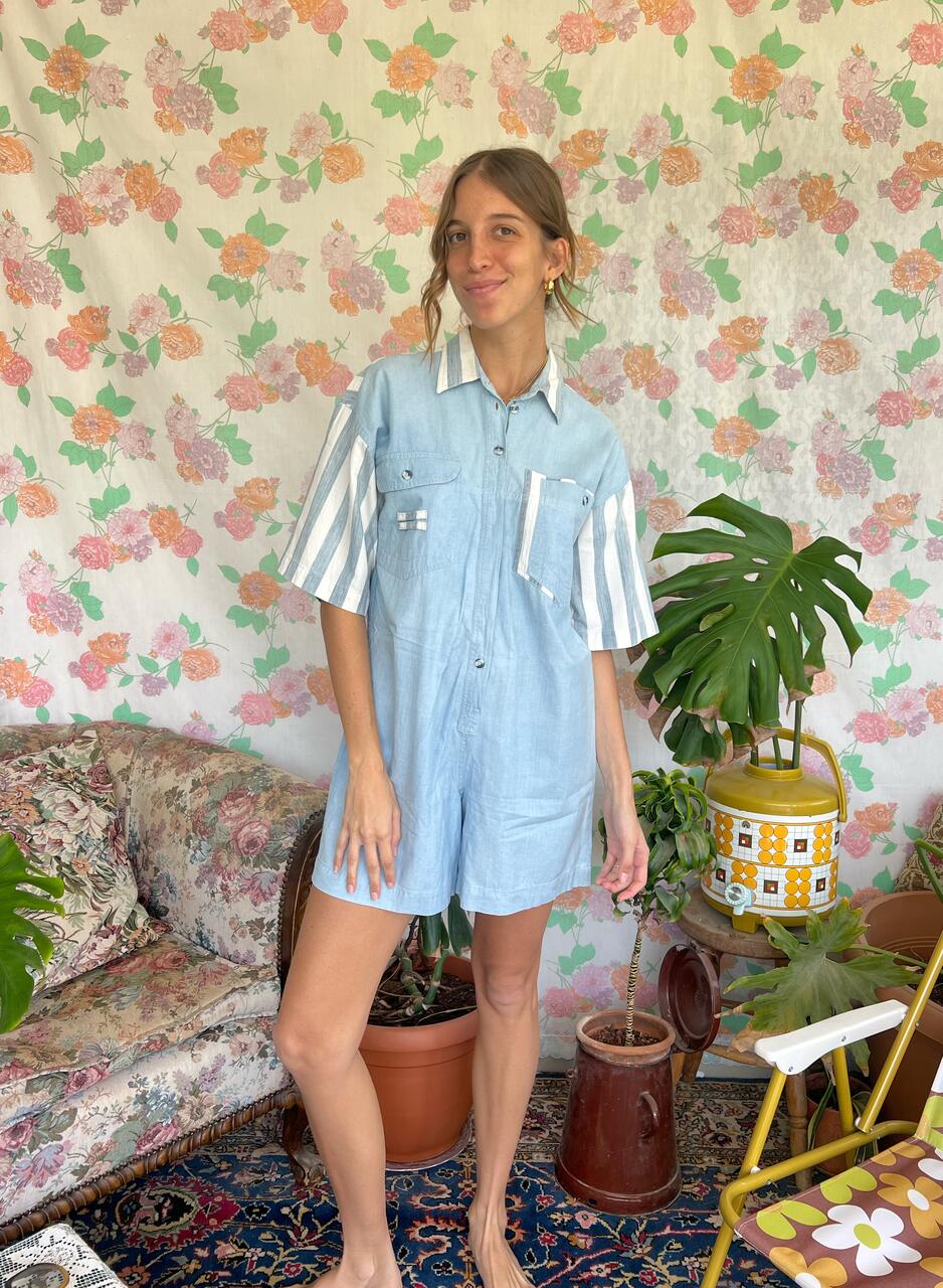 90's Denim Striped Jumpsuit