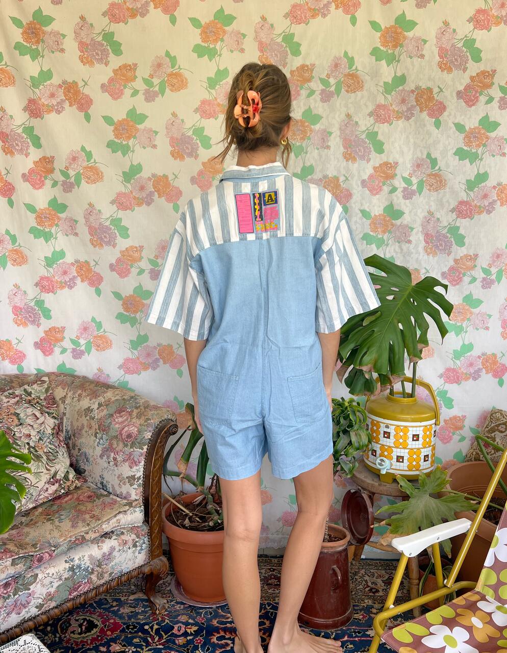 90's Denim Striped Jumpsuit