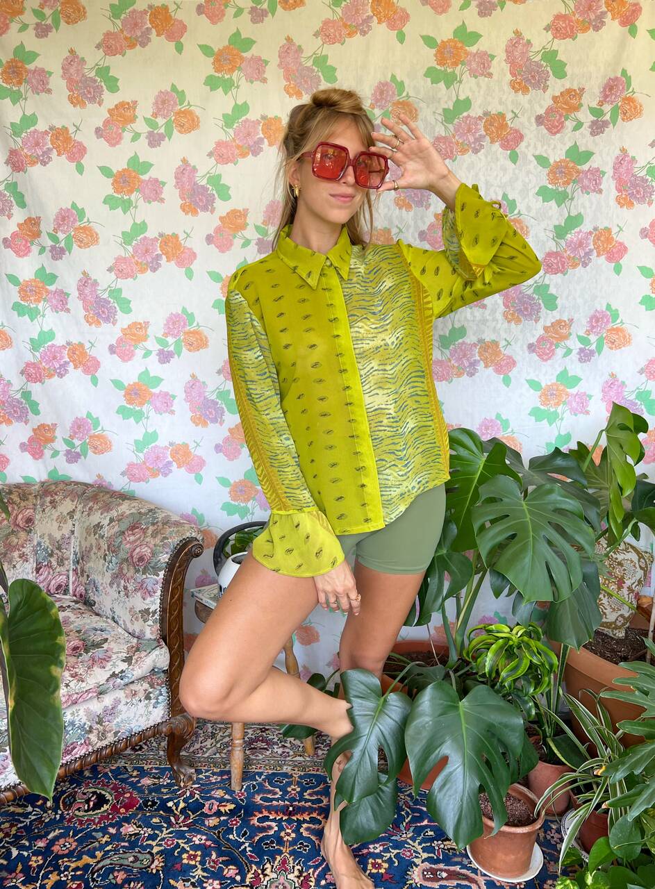 80's Unique Green Blouse