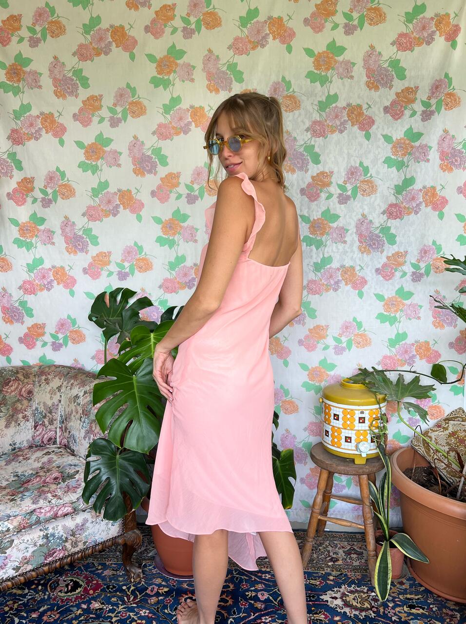 90's Asymmetric Pink Slip Dress
