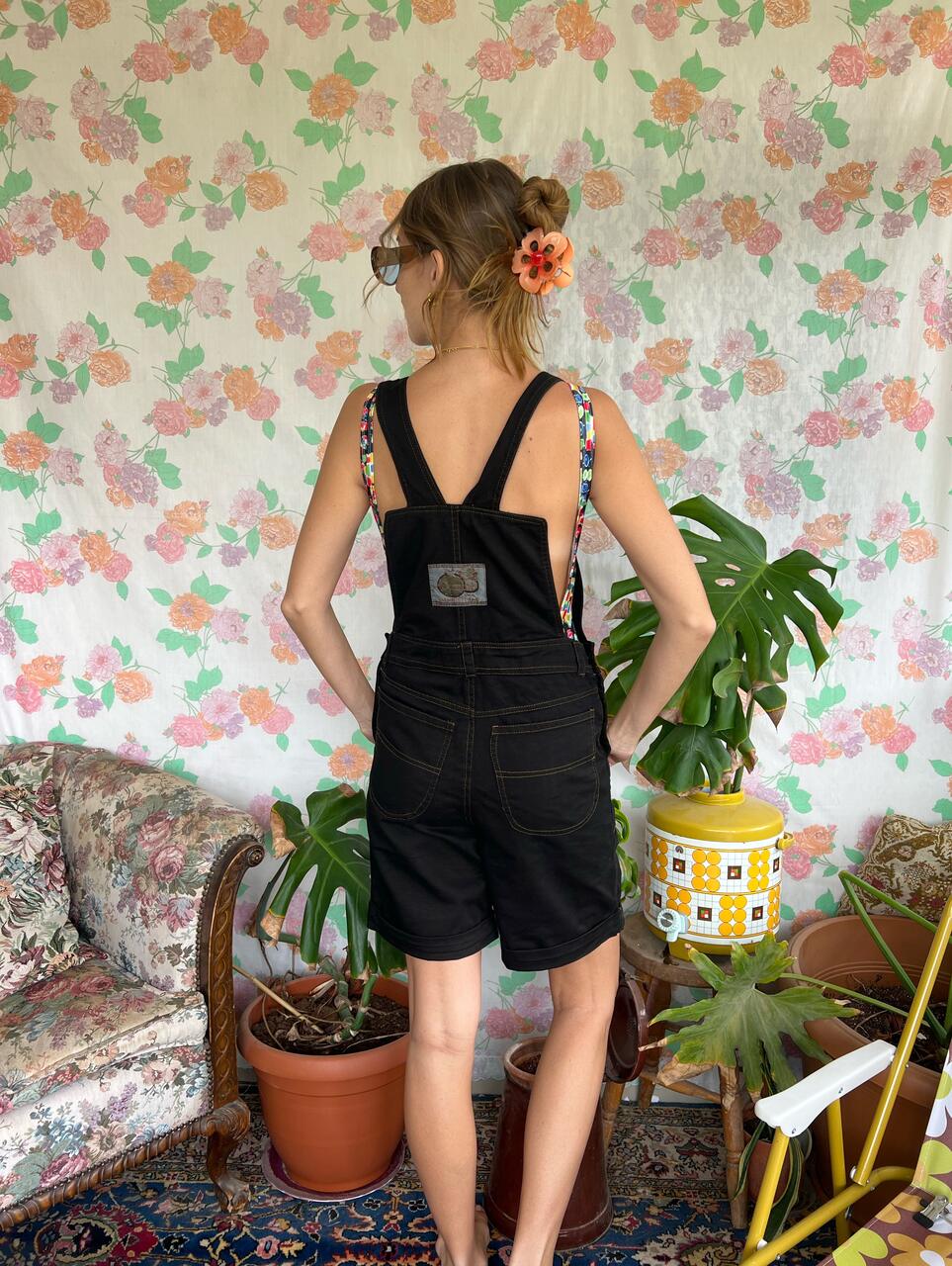 90's Short Black Denim Jumpsuit