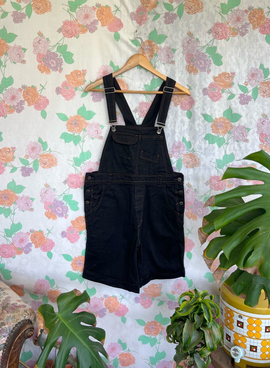 90's Short Black Denim Jumpsuit