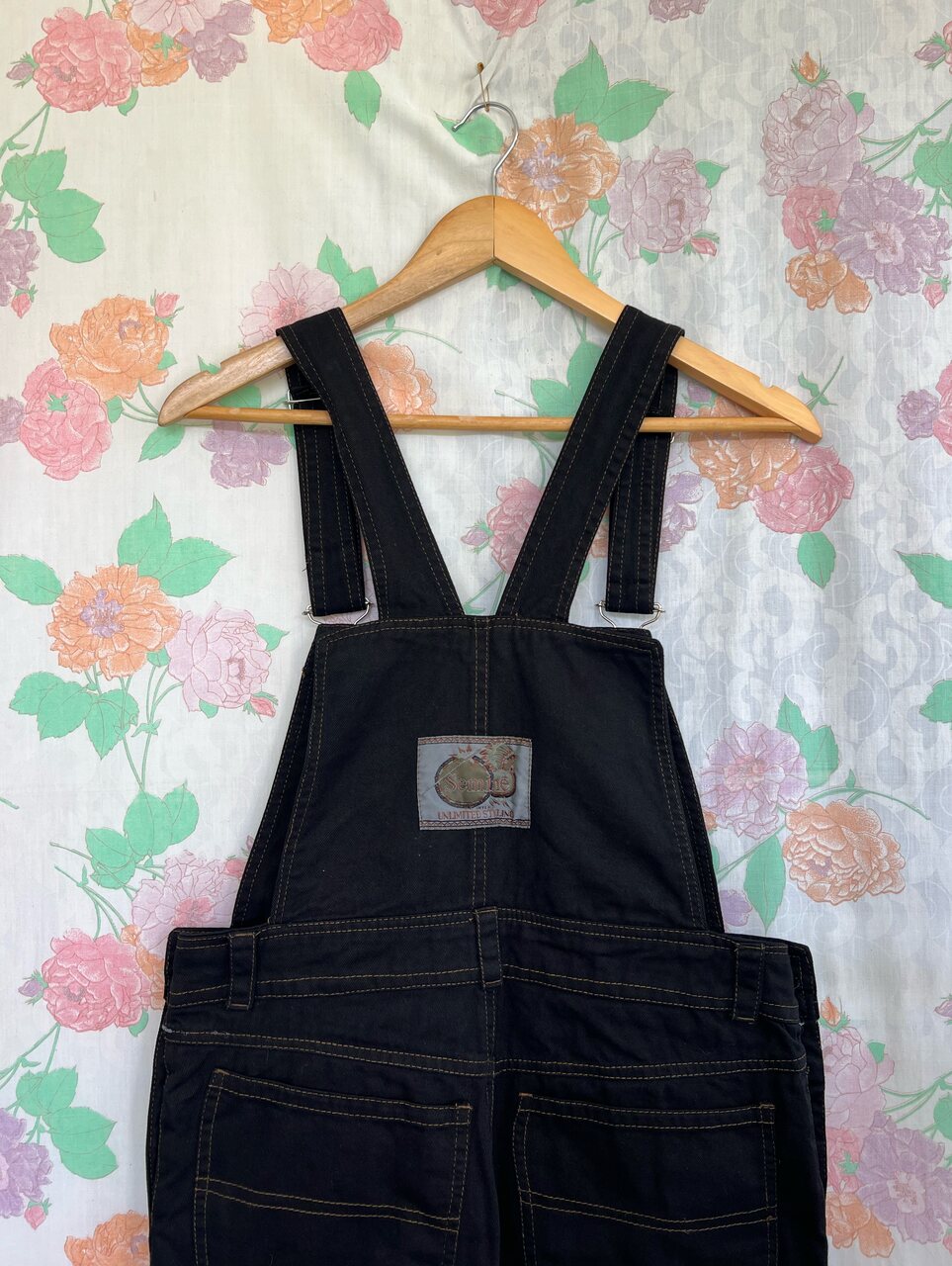 90's Short Black Denim Jumpsuit
