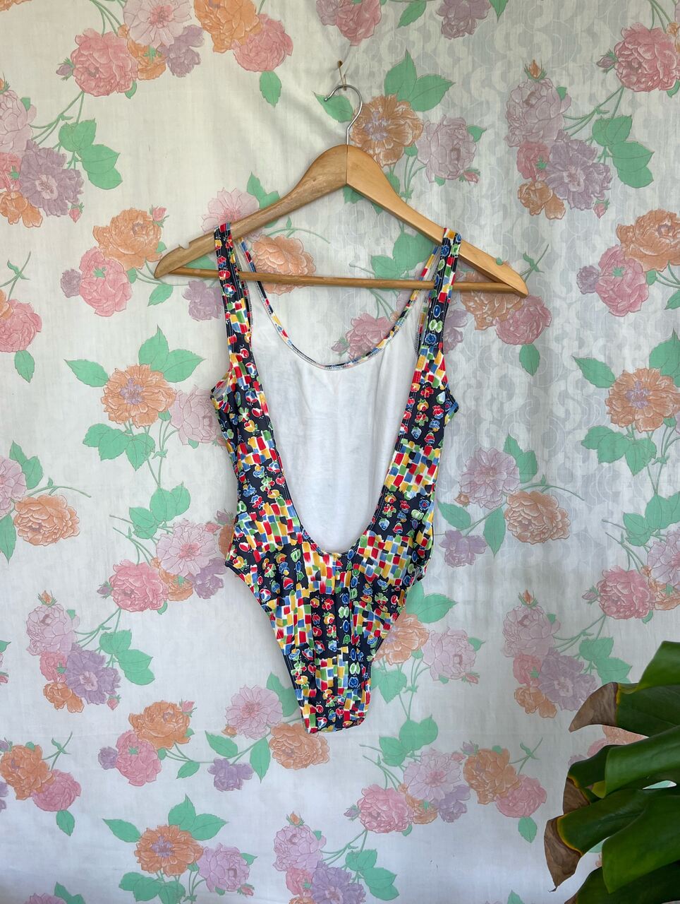 90's Black Printed Swimsuit