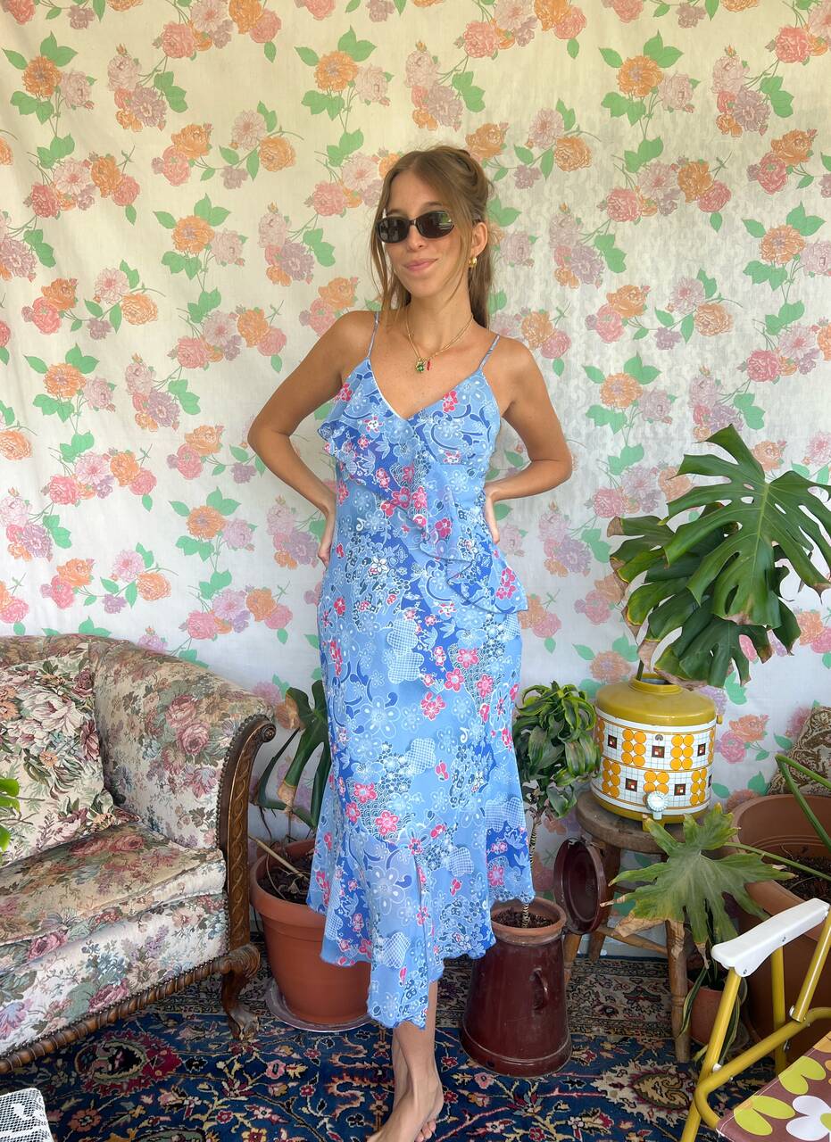 90's Blue Printed Floral Dress