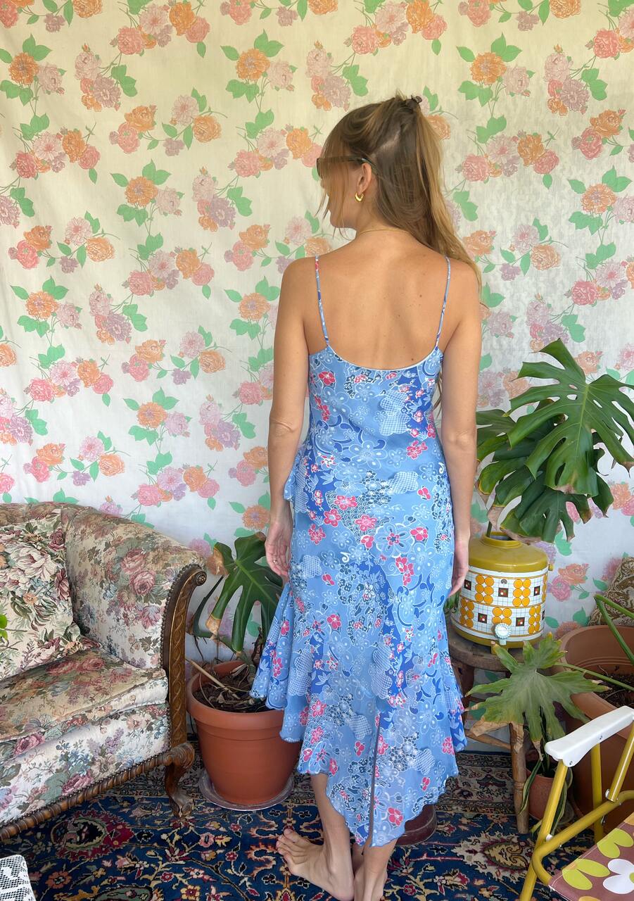 90's Blue Printed Floral Dress