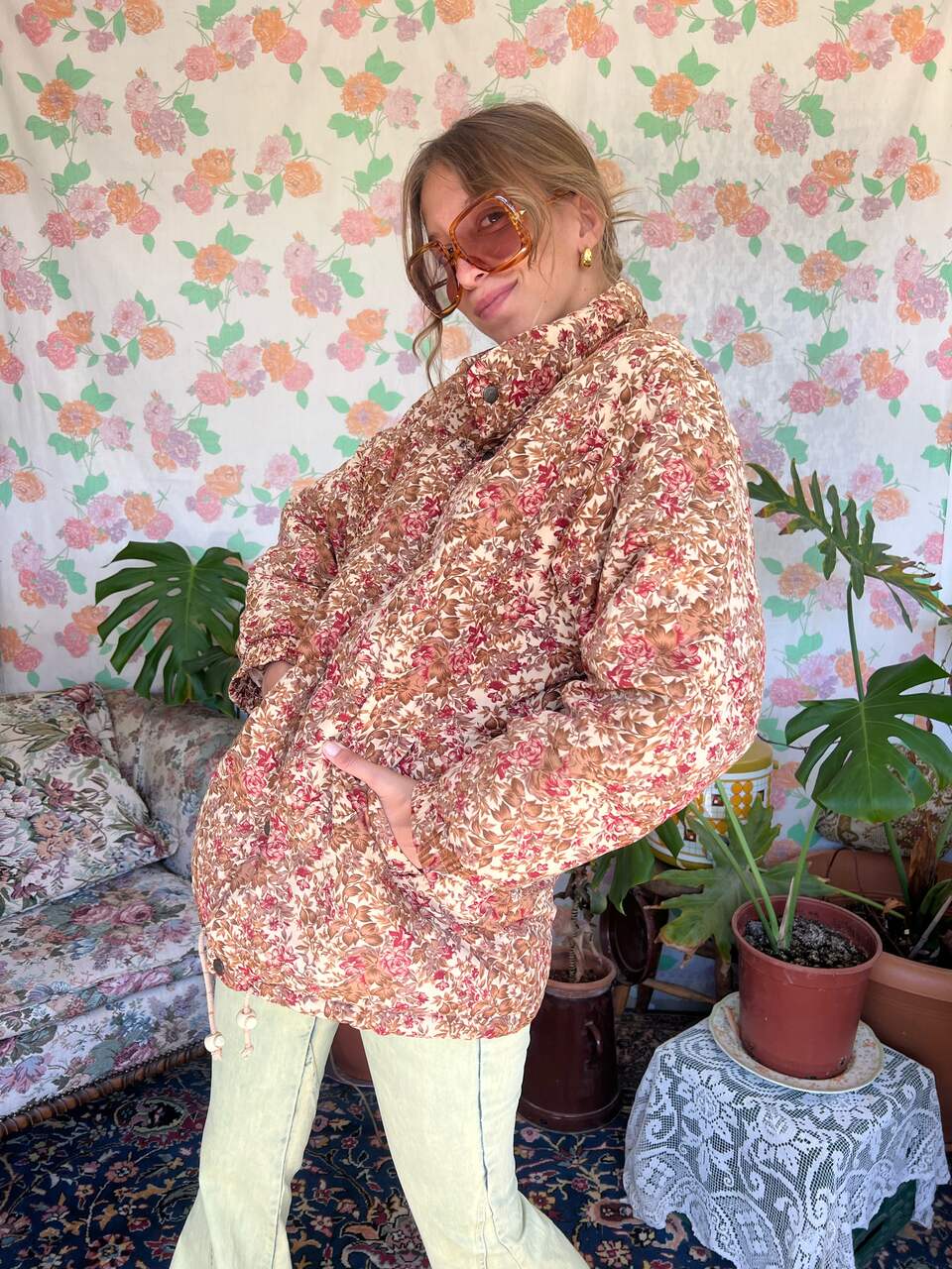 90's Hysterical Flower Puffer Coat
