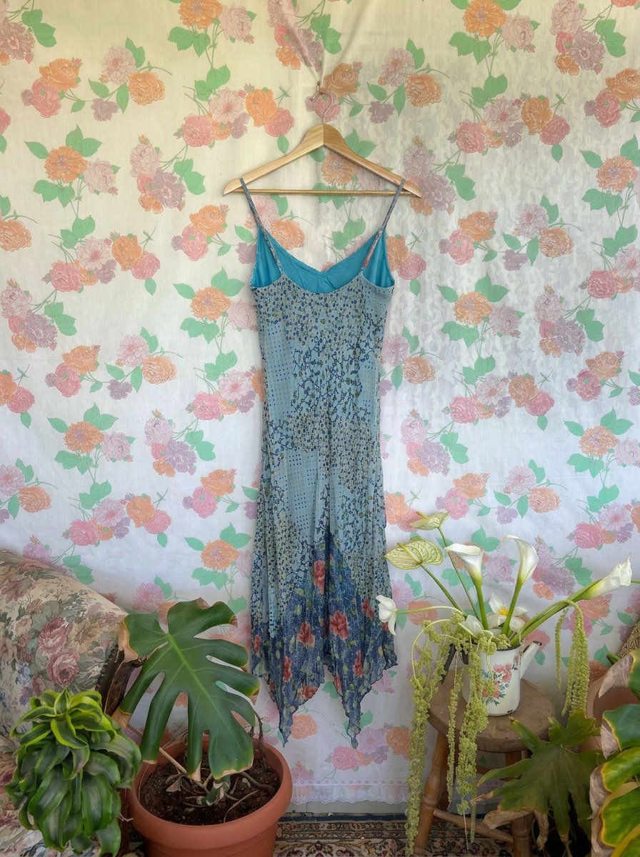 90's Blue Printed Dress