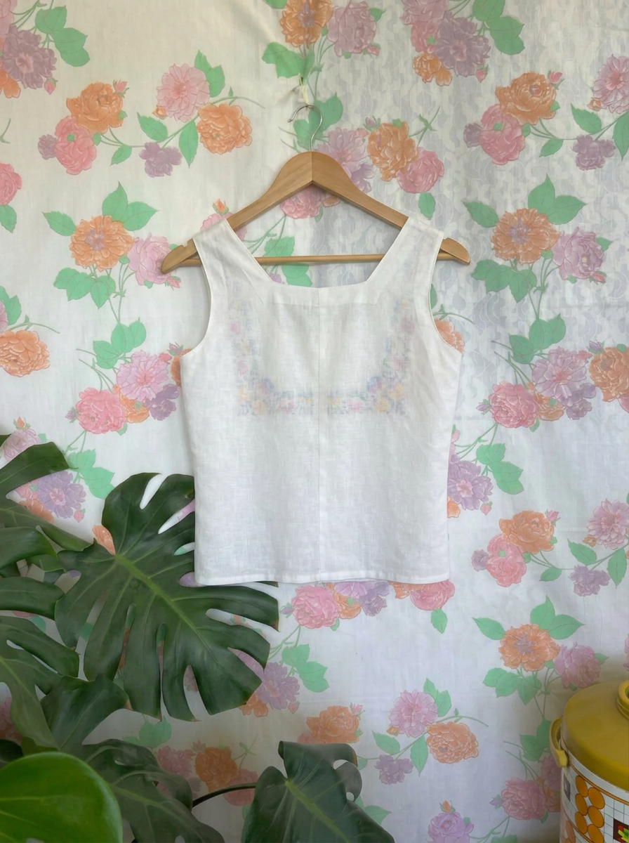 2000's Embroidered Off-White Tank Top